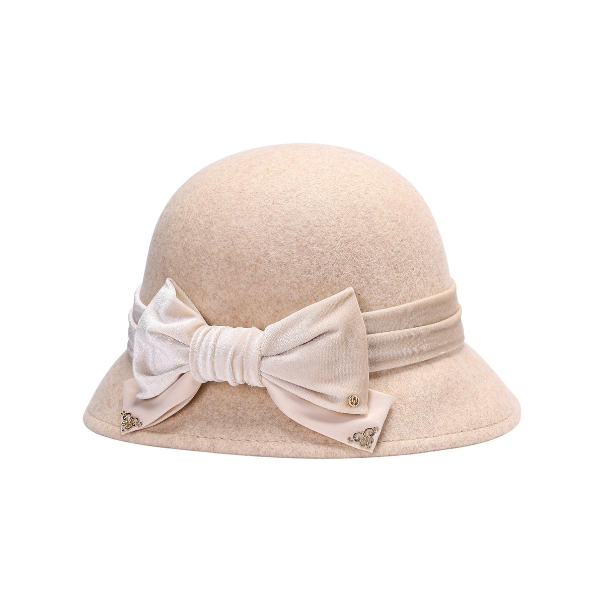 Ladies wool cloche hat with velvet bow accent, photo 6