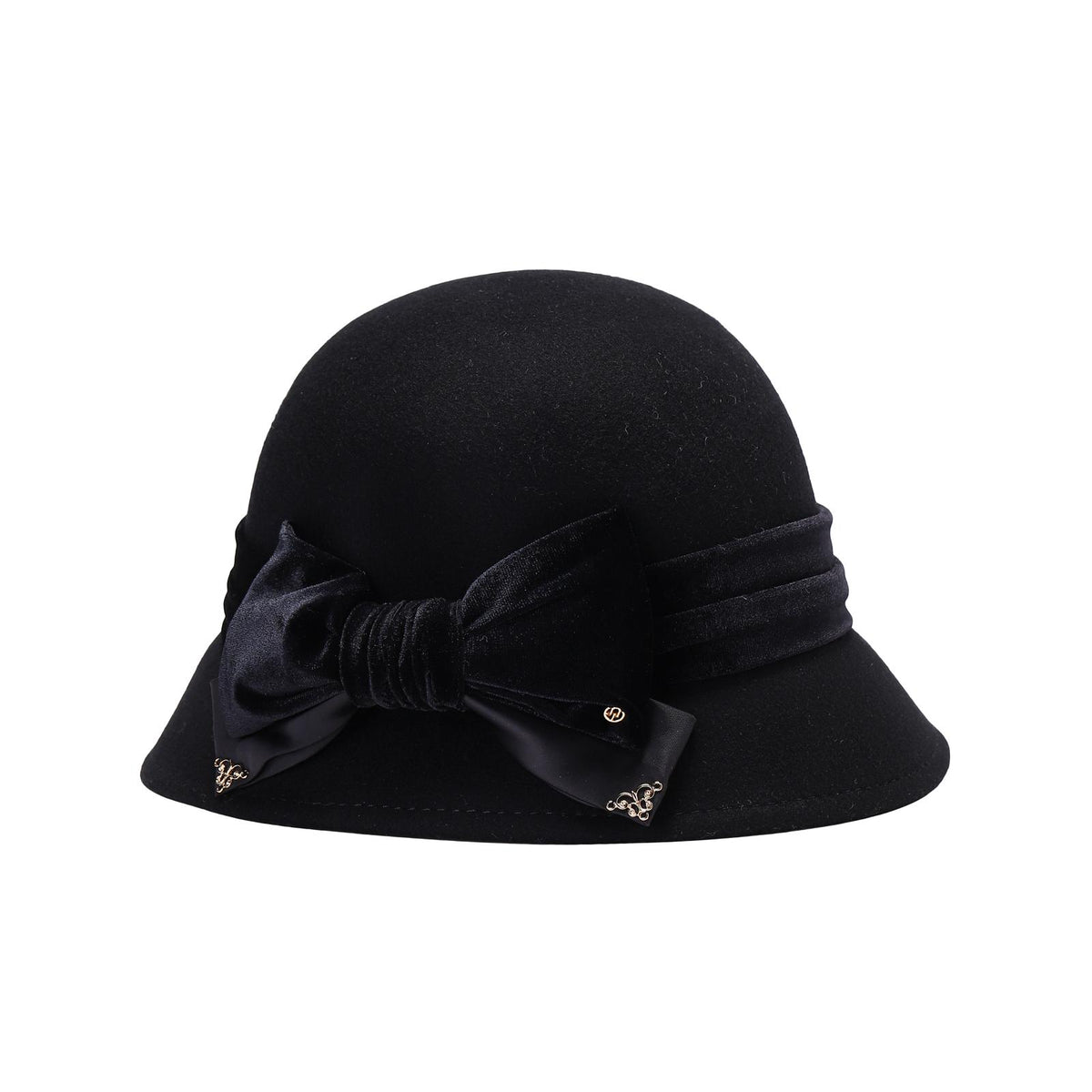 Ladies wool cloche hat with velvet bow accent, photo 3