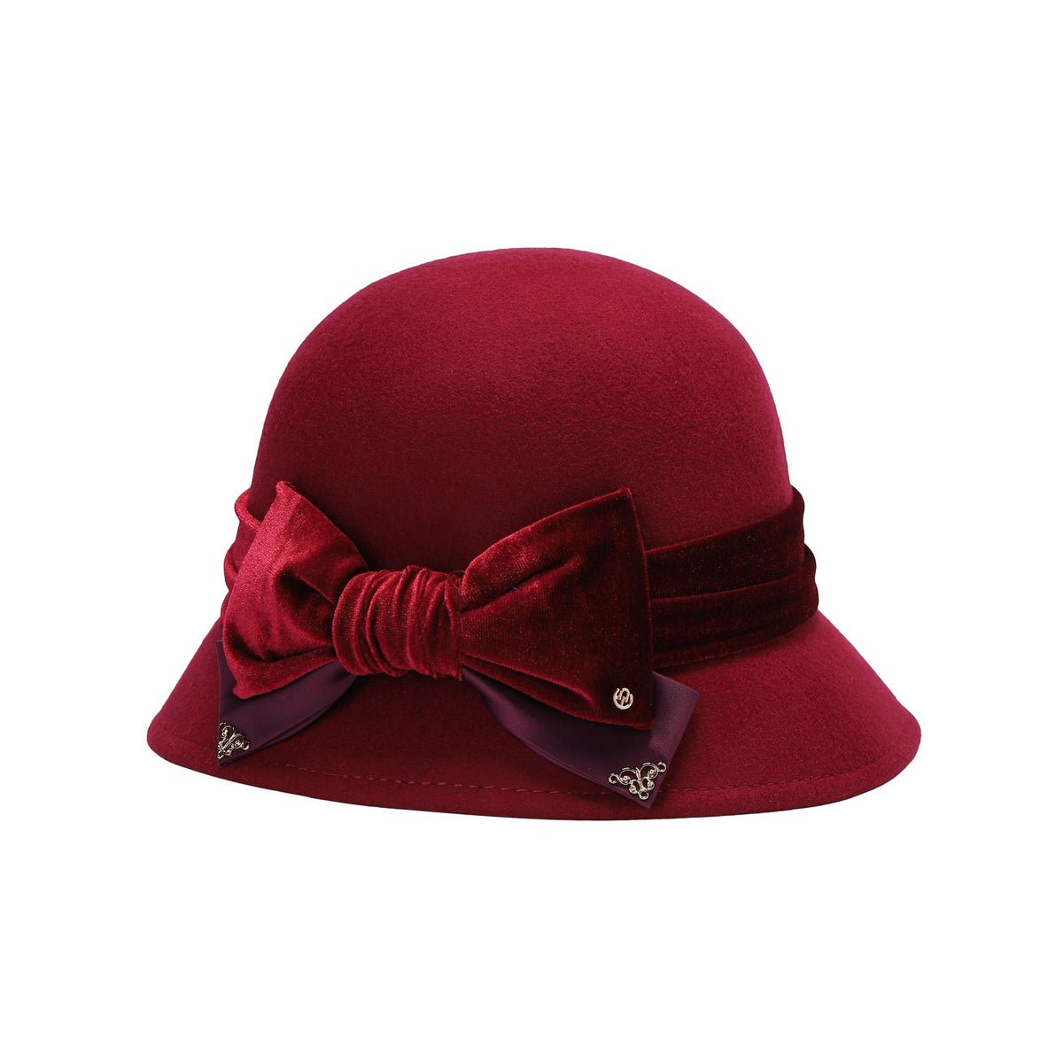 Ladies wool cloche hat with velvet bow accent, photo 4