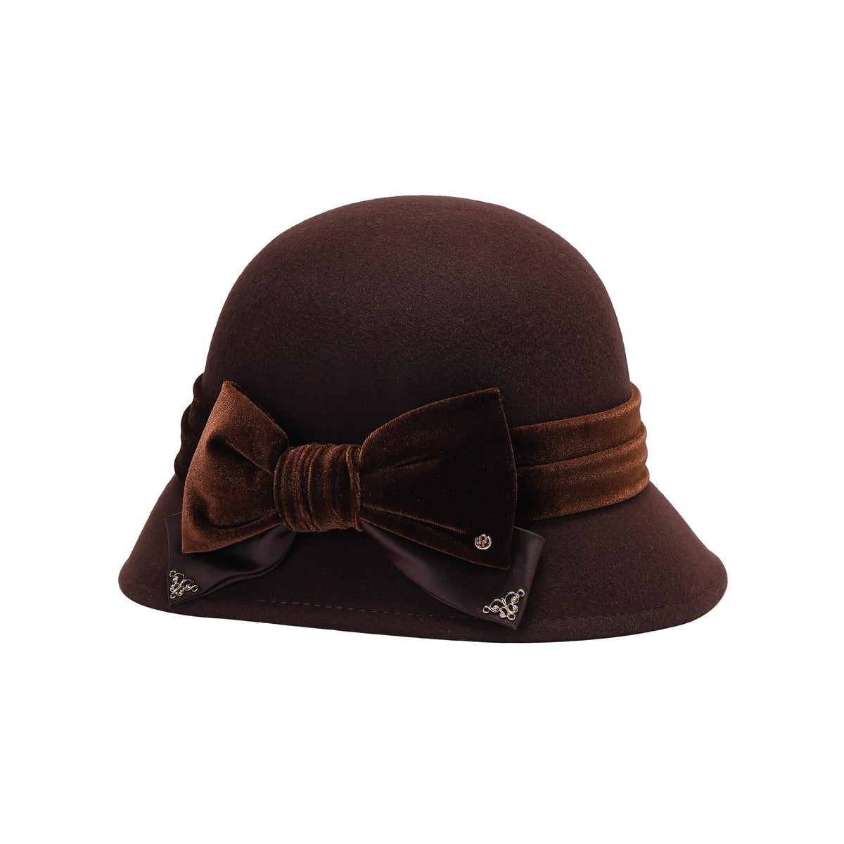 Ladies wool cloche hat with velvet bow accent, photo 2