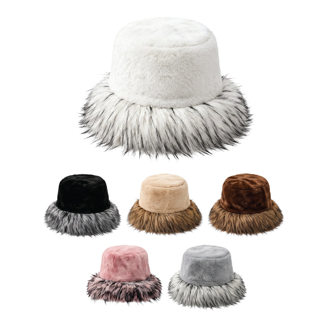 Ladies Large Brim Two Tone Faux Fur Hat product photo, Hopoye UK