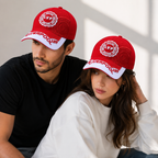 Red Liverpool supporter baseball cap with white contrast peak and raised LIVERPOOL lettering, product view 1