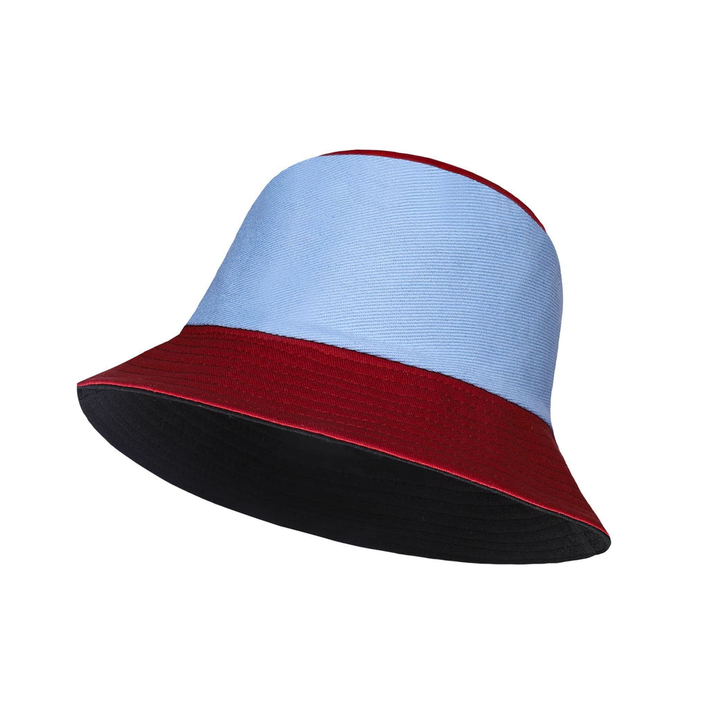 Maroon sky blue reversible tri colour bucket hat cotton UK Hopoye