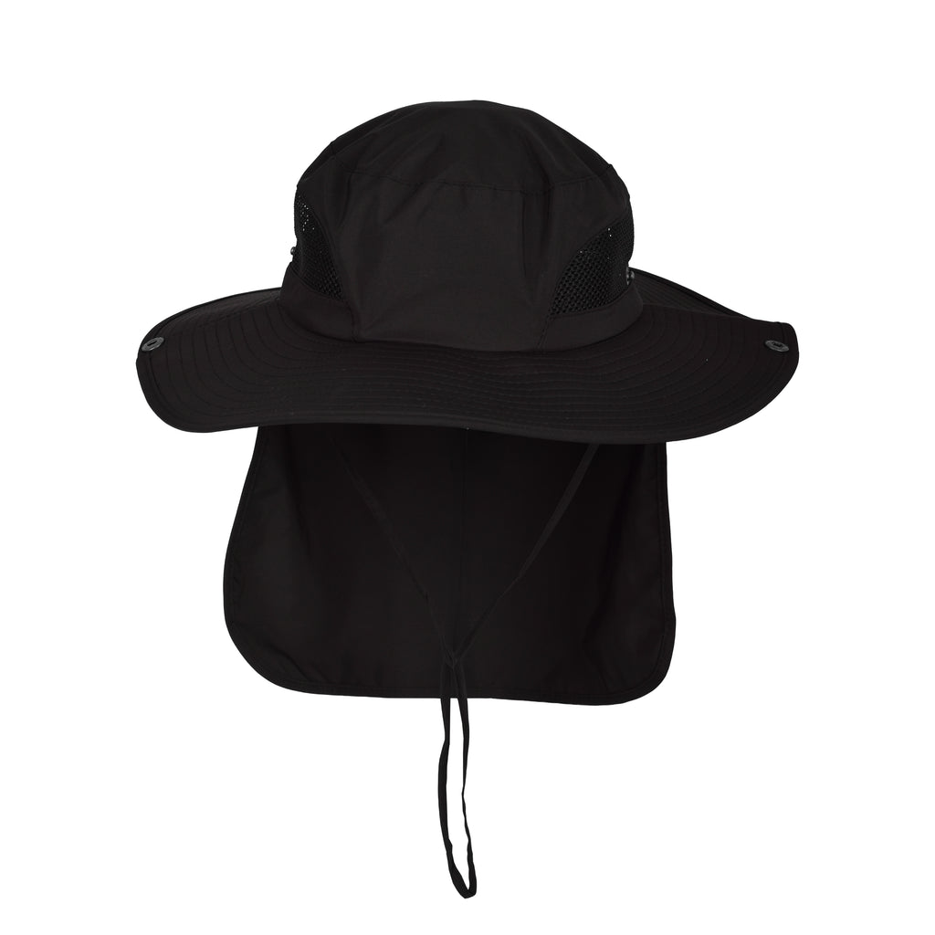 Wide brim fishing hat side view neck flap adjustable UK Hopoye
