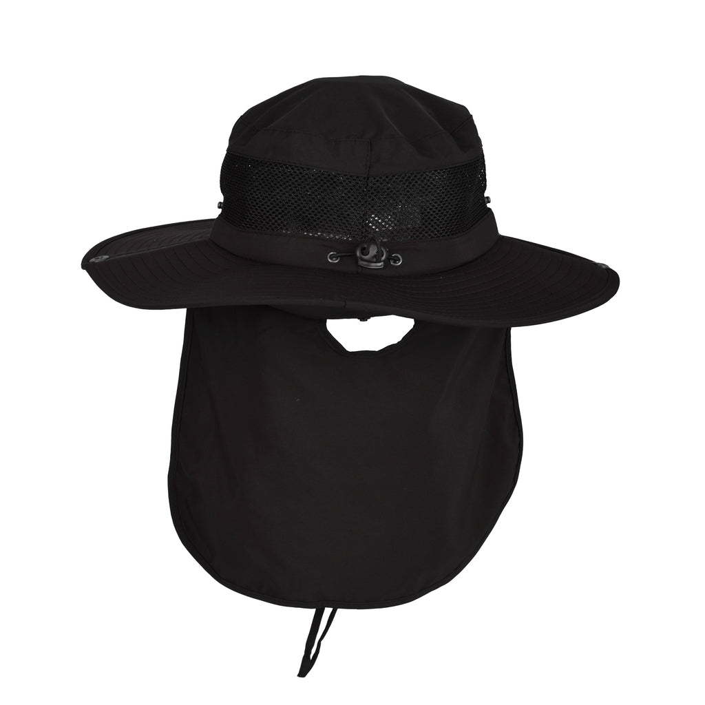 Fishing hat neck flap close up wide brim UV protection UK