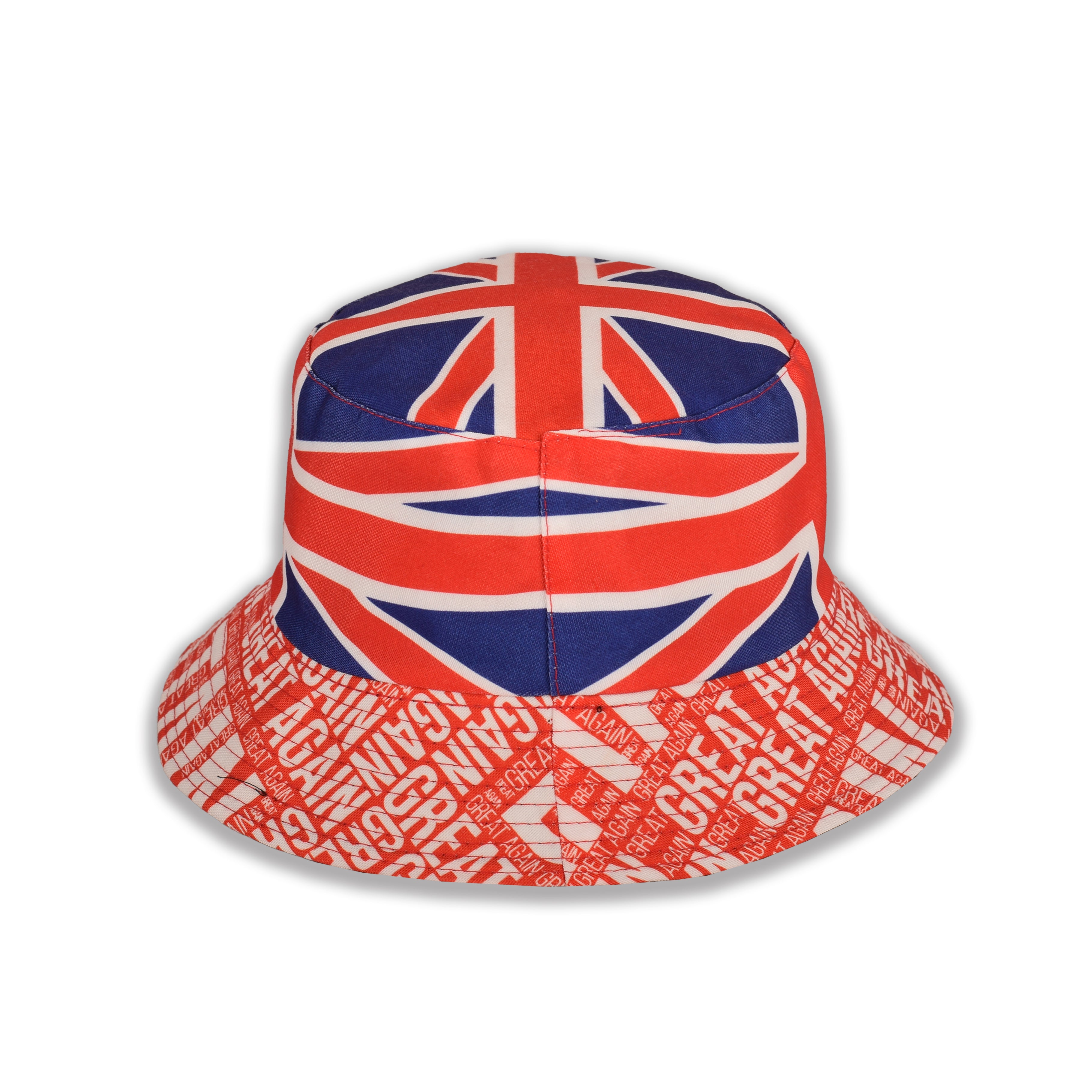 Union Jack reversible festival bucket hat worn UK Hopoye
