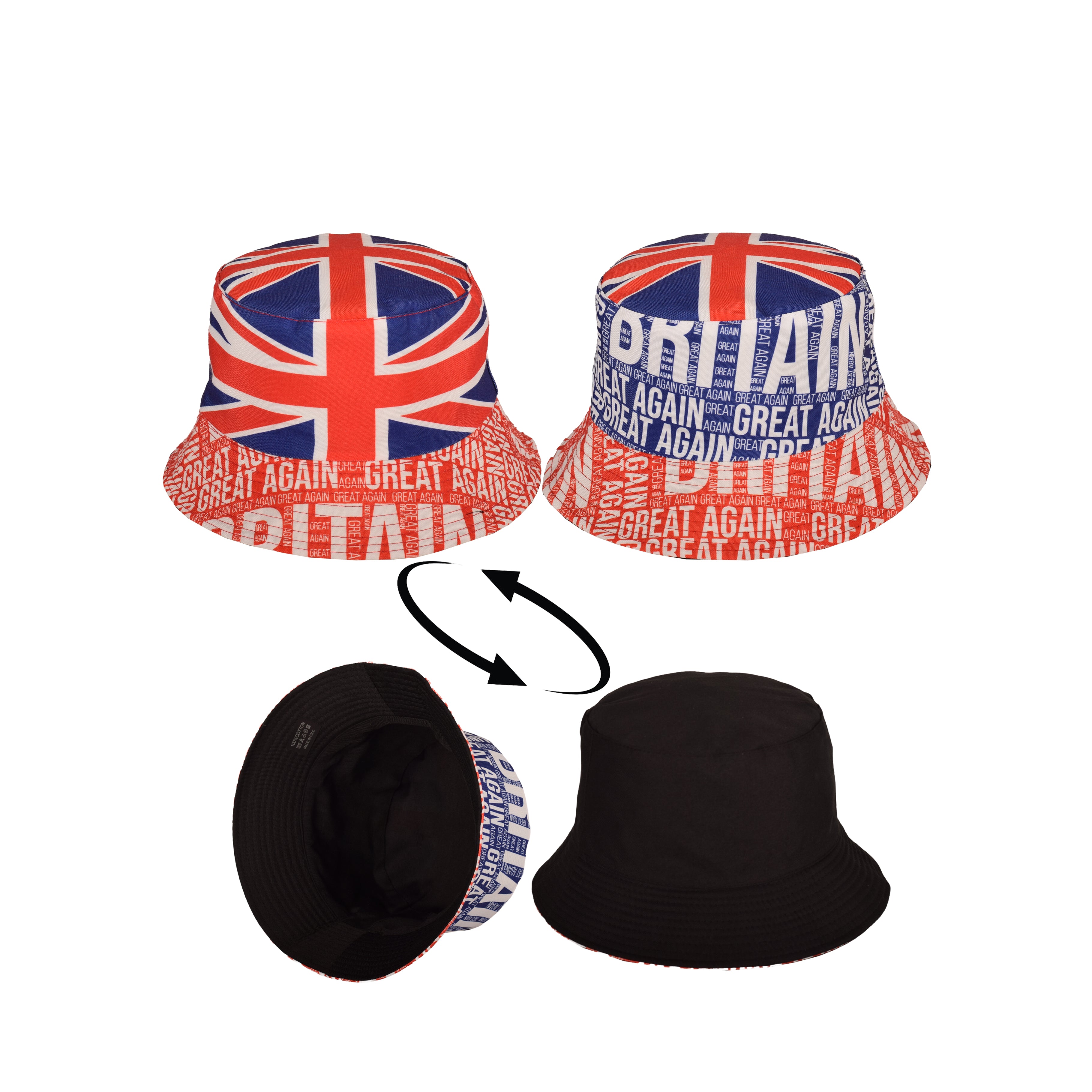 Reversible Union Jack bucket hat double layered cotton festival UK Hopoye