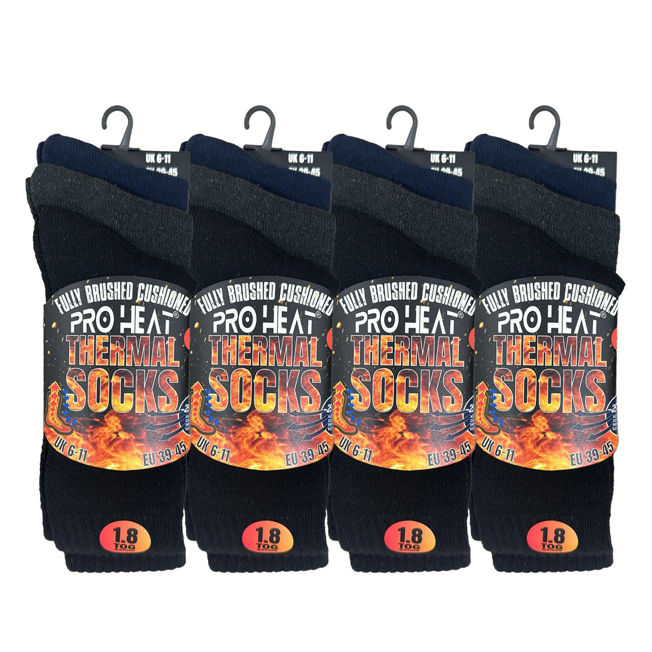 Fully brushed cushioned thermal socks with a 1.8 tog warmth rating
