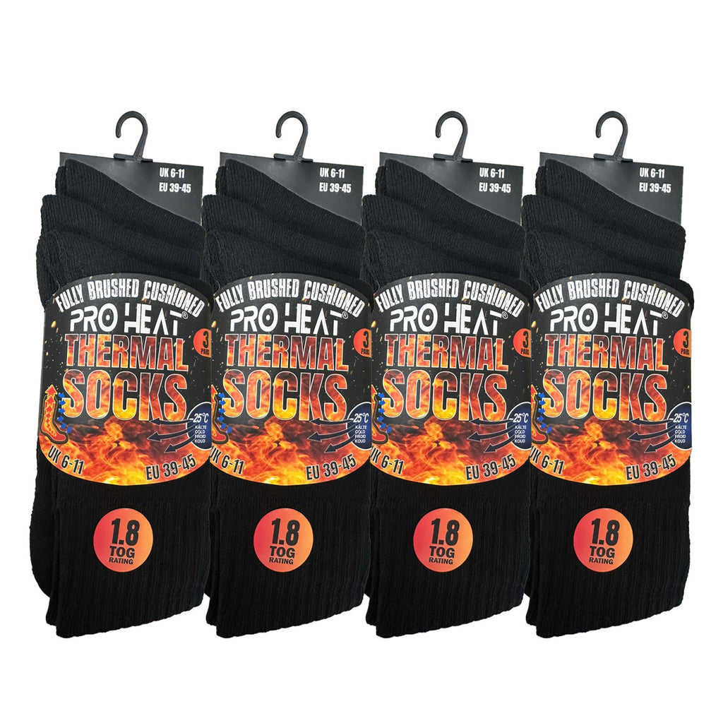Men's brushed thermal socks pack, warm black winter socks, UK 6-11