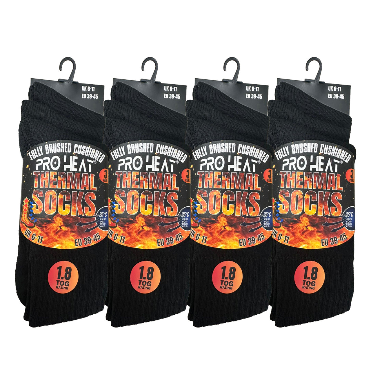 Men's brushed thermal socks pack, warm black winter socks, UK 6-11