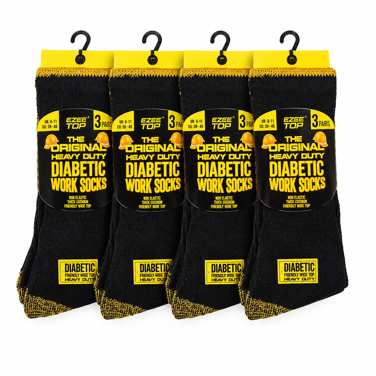 Hopoye men's diabetic work sock pack 80% cotton black