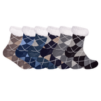 Men's fluffy diamond-knit sherpa socks, padded thermal cosy bed socks, UK size 6-11 by Hopoye