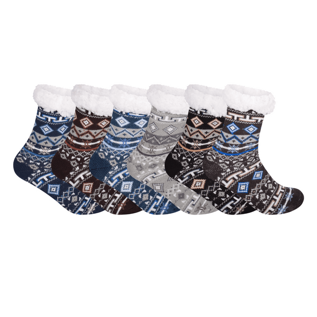 Men Fluffy Soft Winter Diamond Slipper Sherpa Sock  Padded Thermal Cosy Bed Socks | UK 6-11