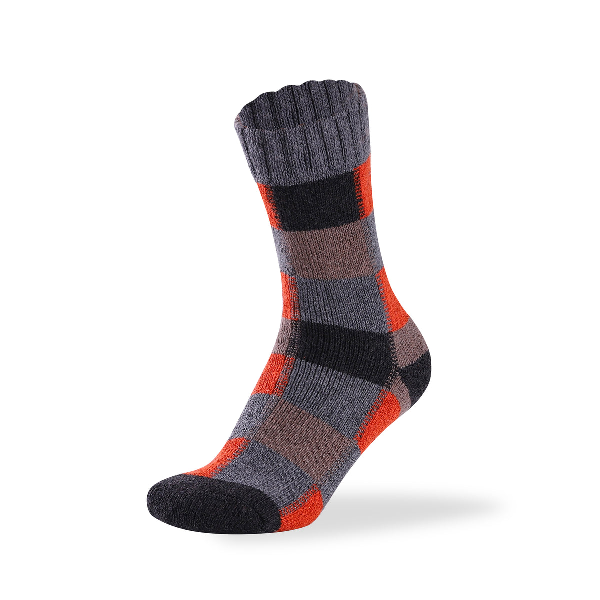 Men's two tone merino wool blend check socks, Check Style 4