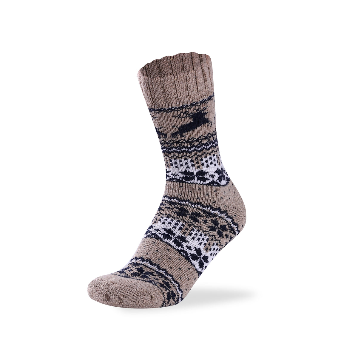 Men's reindeer merino wool blend socks in beige, UK 6-11