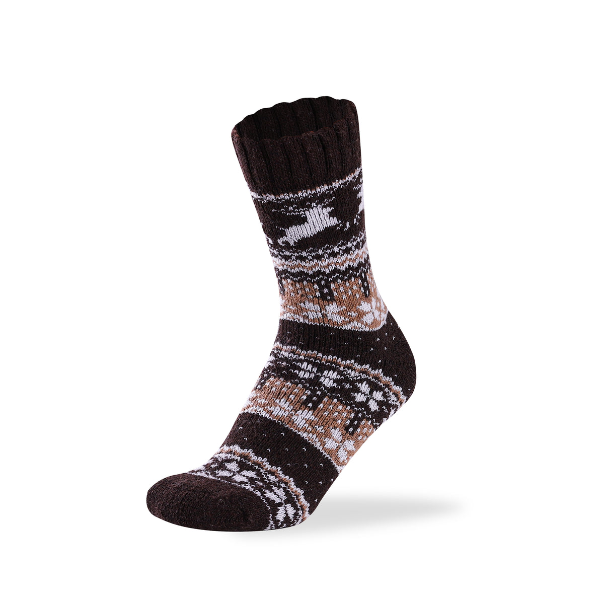 Men's reindeer merino wool blend socks in dark brown, UK 6-11