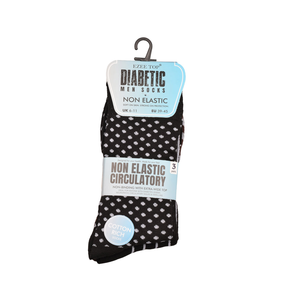 Men's Diabetic Patterned Socks Non-Binding Loose Fit | Cotton Rich Multipack 3, 6, 9 & 12 Pairs