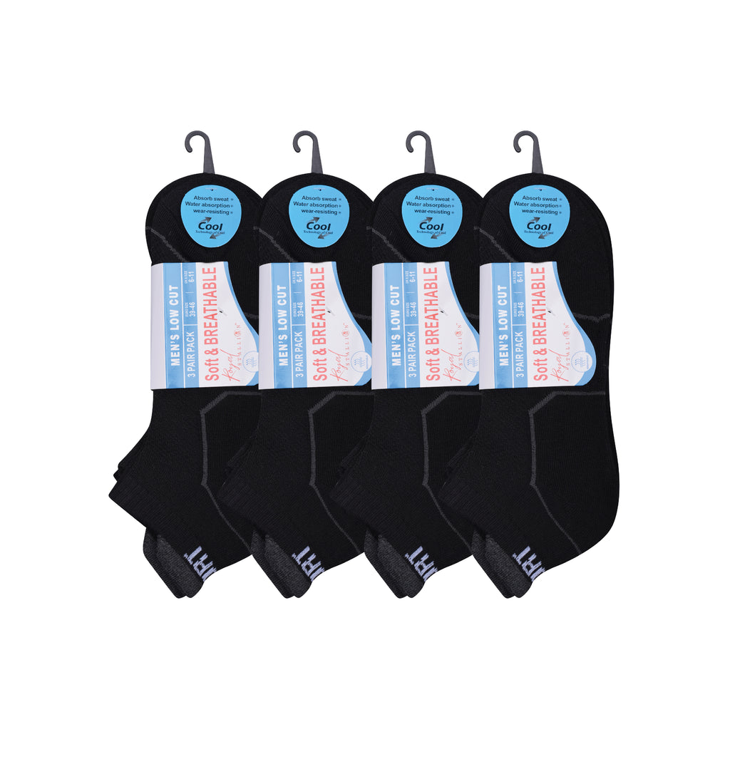 Men's black cushioned trainer socks breathable cotton multipack UK Hopoye