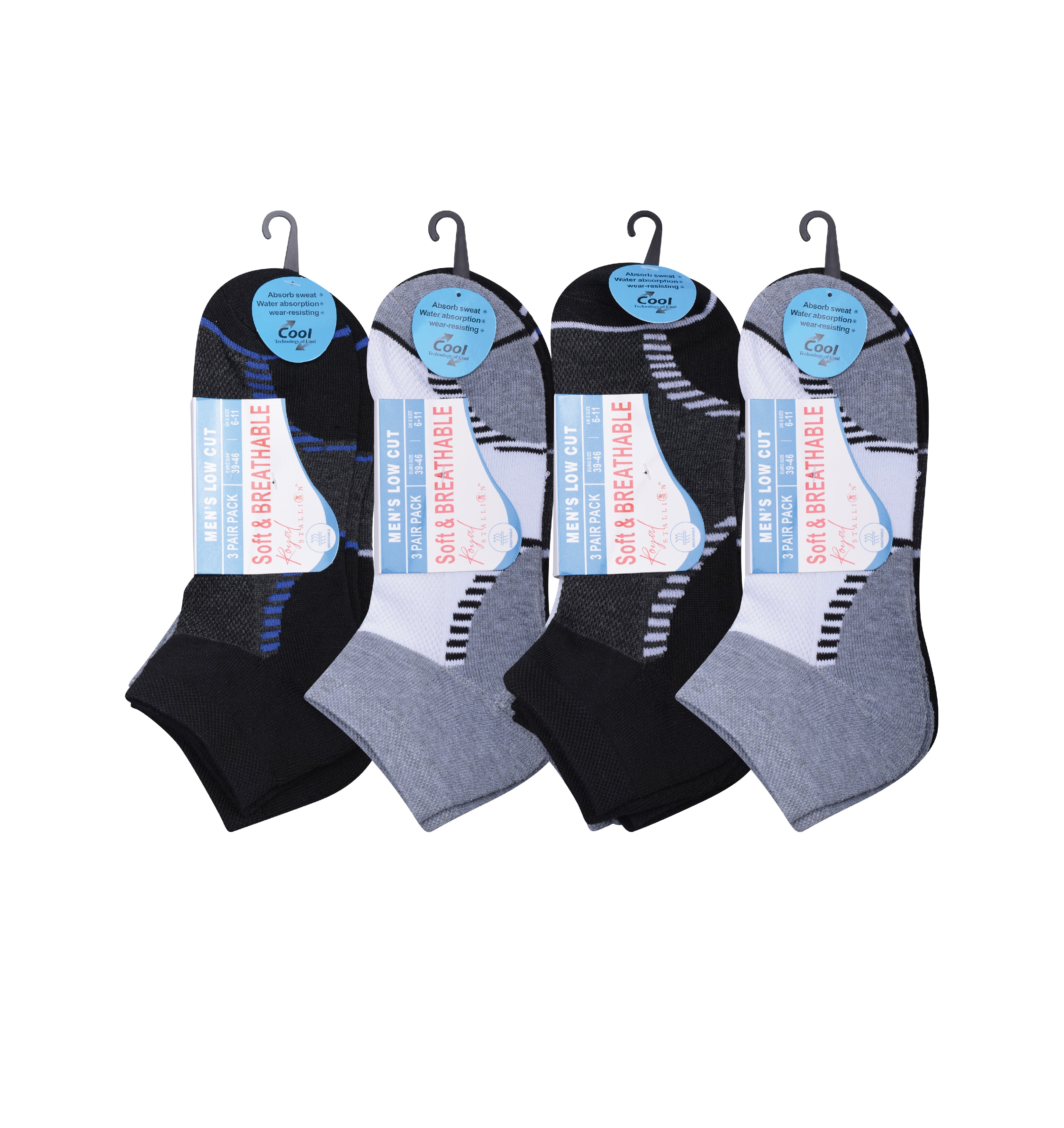 Men's cushioned trainer socks breathable cotton multipack UK Hopoye