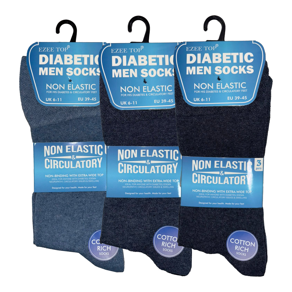 Mens diabetic suit socks wide comfort top cotton-rich loose fit Hopoye UK