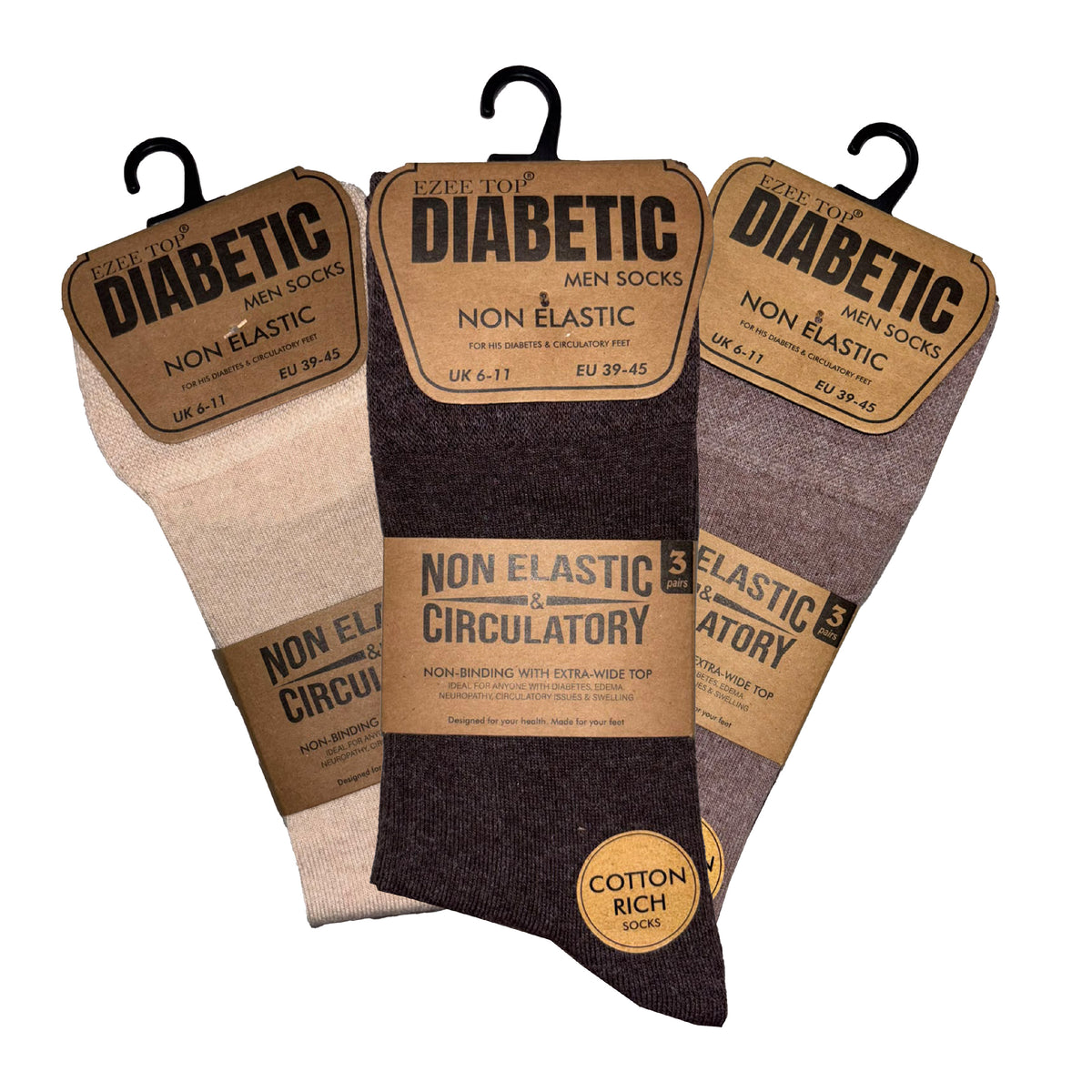 Men's diabetic suit socks non-binding wide top cotton-rich smart shades Hopoye UK