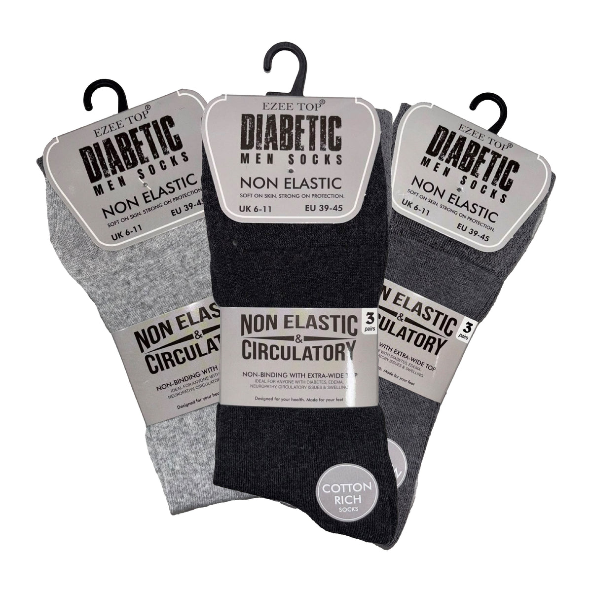 Mens non-binding diabetic dress socks soft cotton-rich smart pattern Hopoye UK