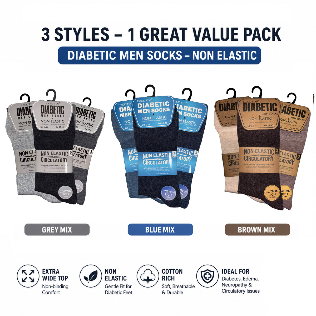 Men's diabetic suit socks soft cotton-rich no red rings smart shade Hopoye UK