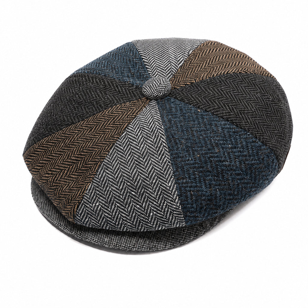 Vintage check baker boy flat cap with panelled crown