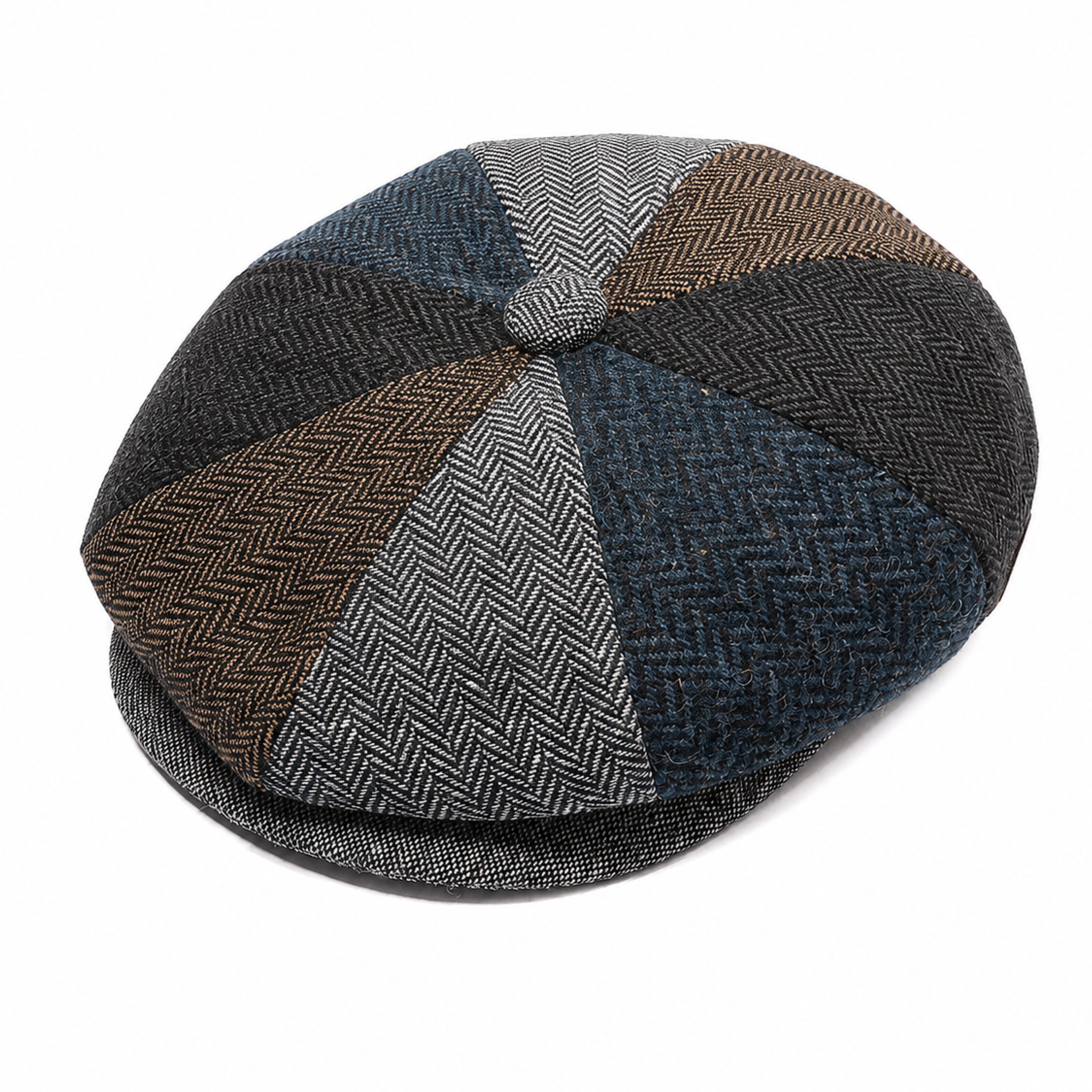 Vintage check baker boy flat cap with panelled crown
