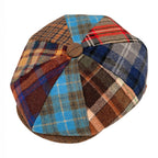 Multi check patchwork newsboy cap with vintage detailing