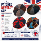 Multi check patchwork Gatsby cap with button-top crown