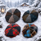 Multi check patchwork baker boy hat with peaked front