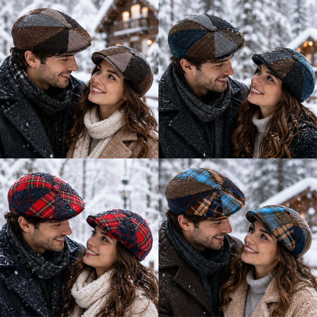 Heritage-style check flat cap for men and women