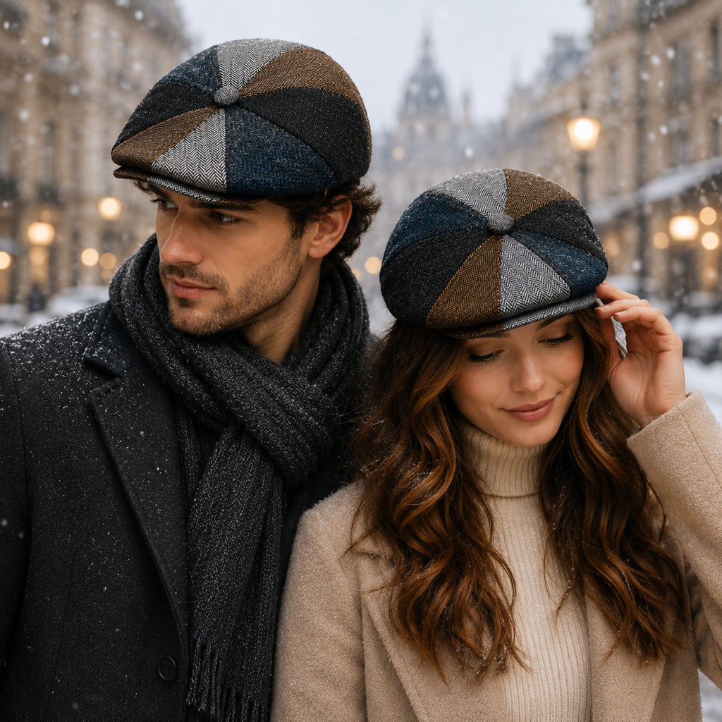 Smart-casual check patchwork newsboy cap