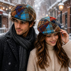 Baker boy hat in soft check patchwork with lined crown