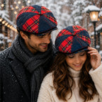 Vintage newsboy flat cap in mixed check pattern