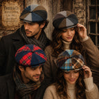 Vintage flat cap in multi-check patchwork fabric