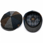 Warm check patchwork baker boy hat for autumn and winter