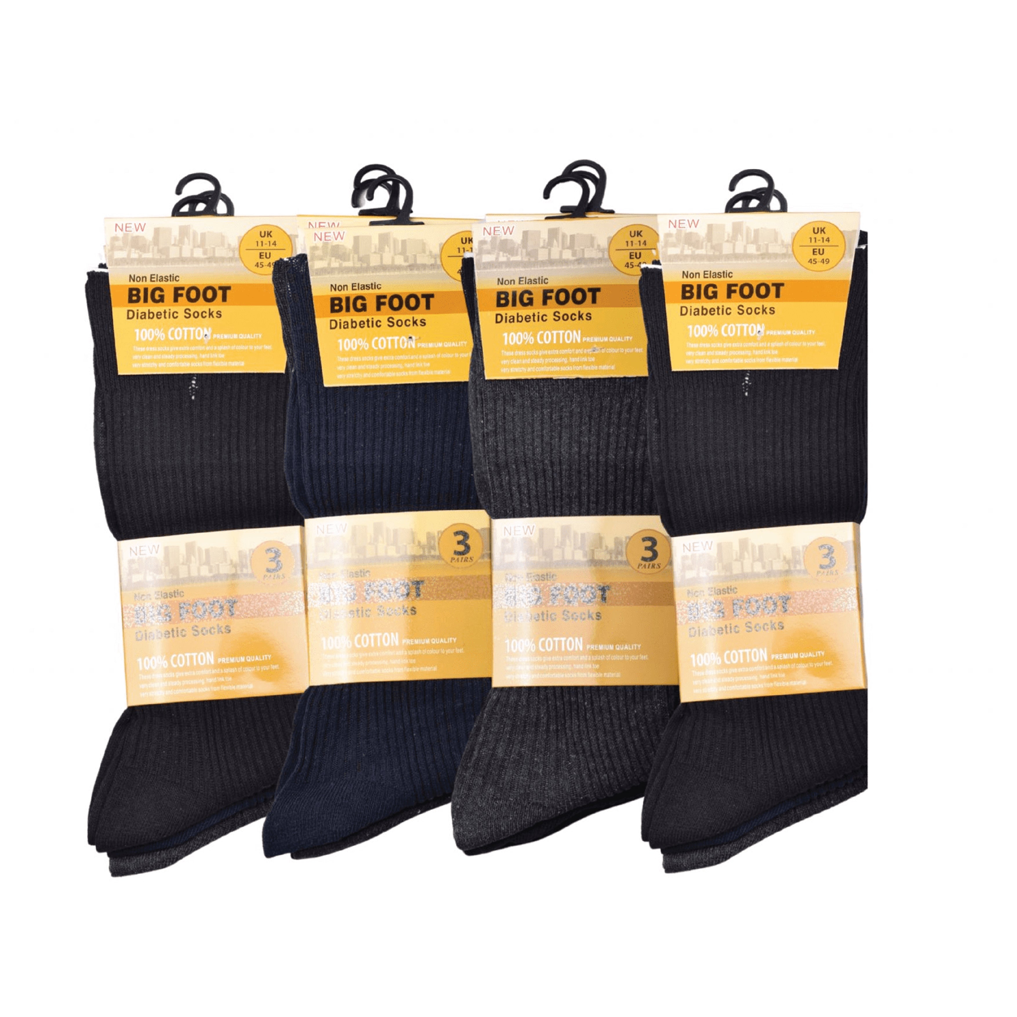 Nonelastic Diabetic Ribbed Socks in women's UK 4-7, men's UK 6-11 and big foot UK 11-14