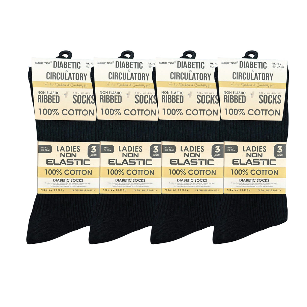 Hopoye Nonelastic Diabetic Ribbed Socks multipack, packs of 1 to 12 pairs