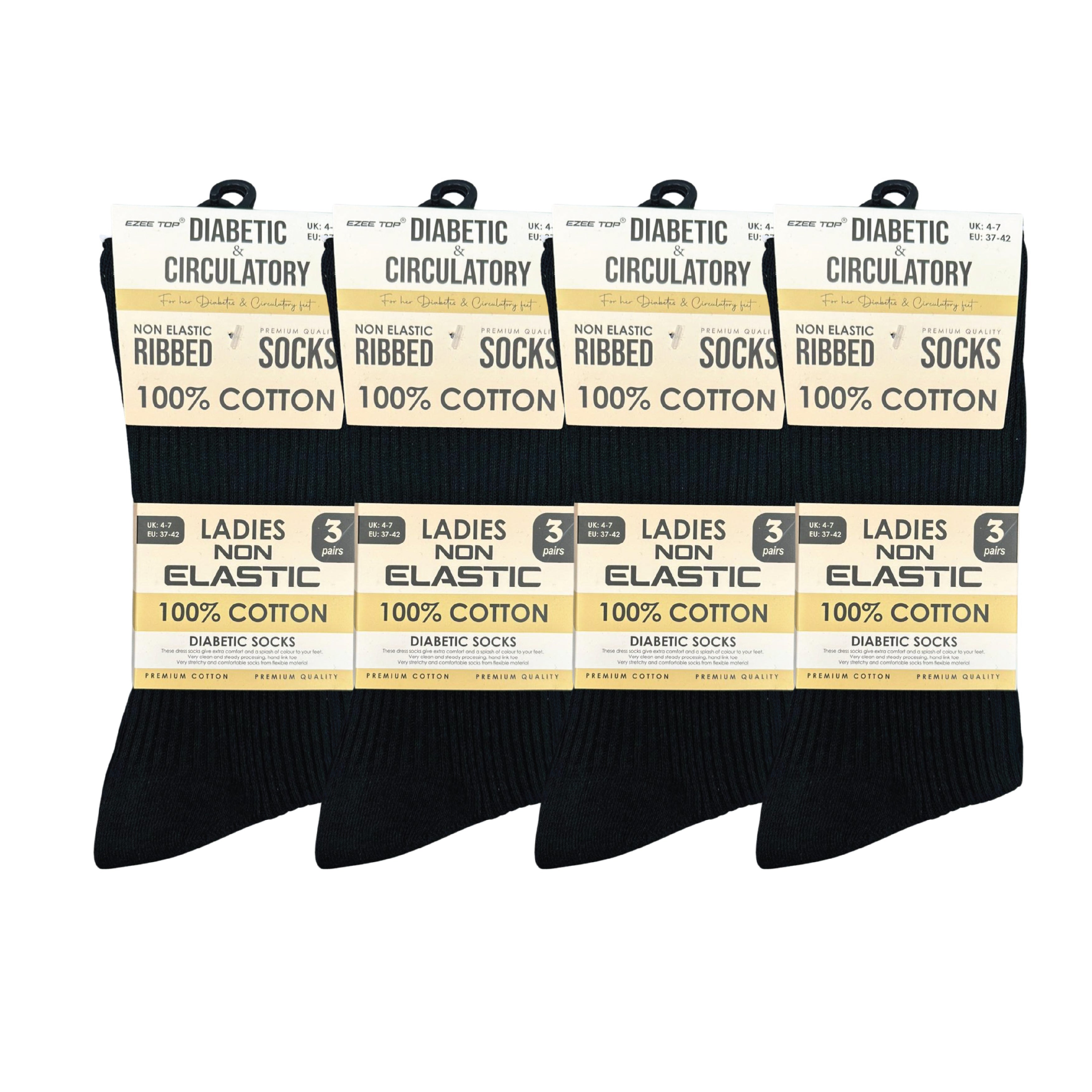 Hopoye Nonelastic Diabetic Ribbed Socks multipack, packs of 1 to 12 pairs