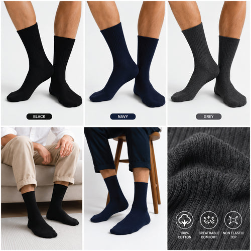 BNG black navy grey mixed pack of Hopoye non-elastic diabetic cotton socks