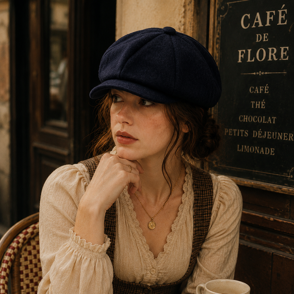 Autumn winter baker boy hat — plain 8-panel newsboy cap fabric close-up