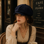 Autumn winter baker boy hat — plain 8-panel newsboy cap fabric close-up