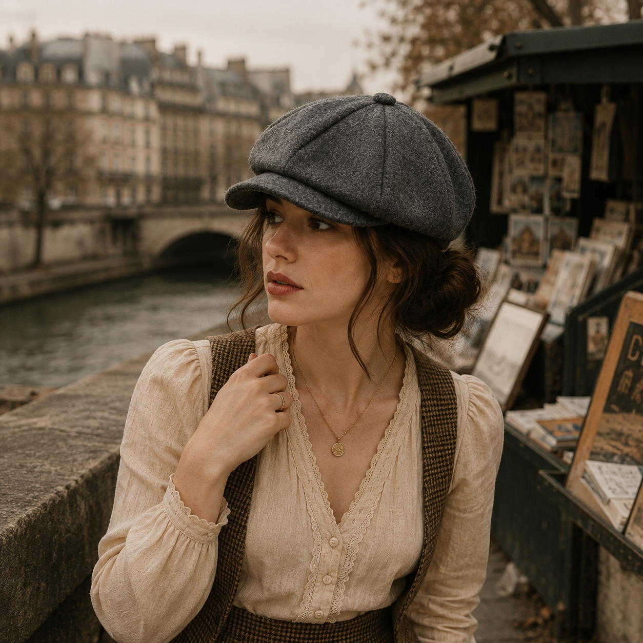 Plain Gatsby cap — unisex wool-blend baker boy hat styling shot