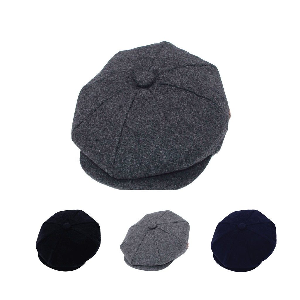 Plain vintage baker boy hat UK — premium wool-blend newsboy cap with 8-panel crown