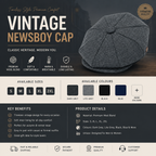 Plain 8-panel cap — vintage baker boy newsboy hat detail shot