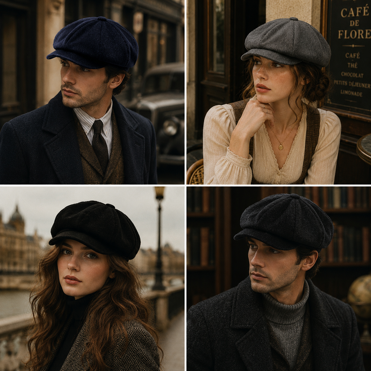 Vintage paperboy cap UK — plain wool-blend baker boy hat top view