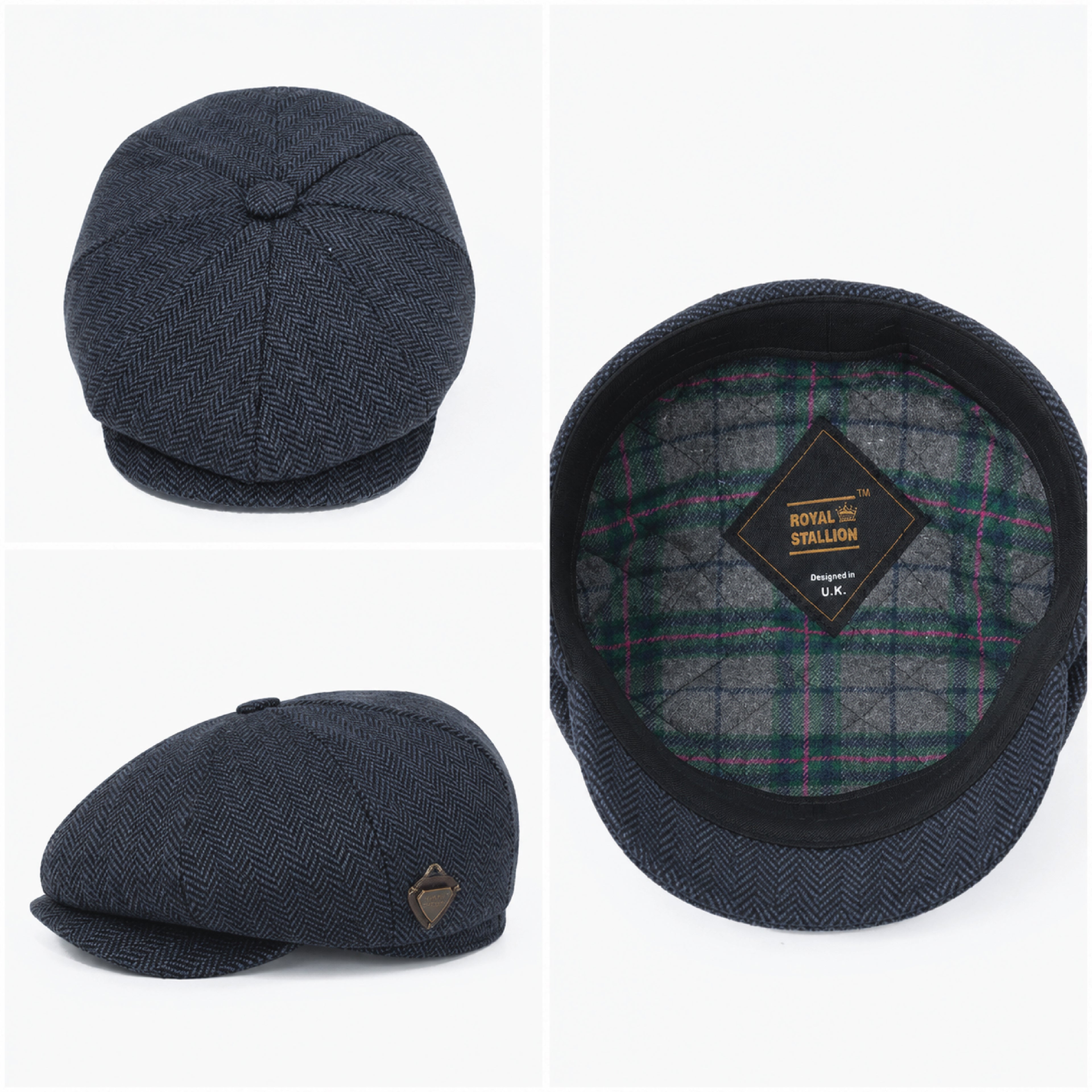 Vintage herringbone baker boy newsboy cap, product photo 4