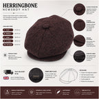 Vintage herringbone baker boy newsboy cap, product photo 6